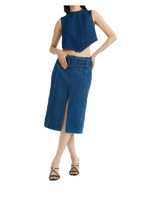 Patou Gonna midi denim con cintura Patou | SK0770216661BINK BLUE 661B
